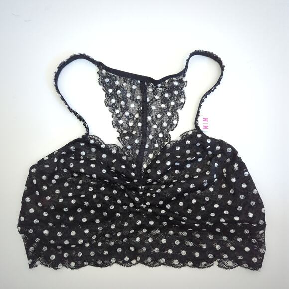 NWT PINK Victoria's Secret racerback lace bralette black white M - Picture 1 of 5